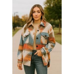 La Miel Eldora Aztec Shacket Women’s Size M Sweater Jacket Fall Southwestern